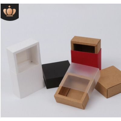 现货黑色牛皮纸抽屉盒 茶叶花茶礼品盒透明PVC包装盒 定做纸盒