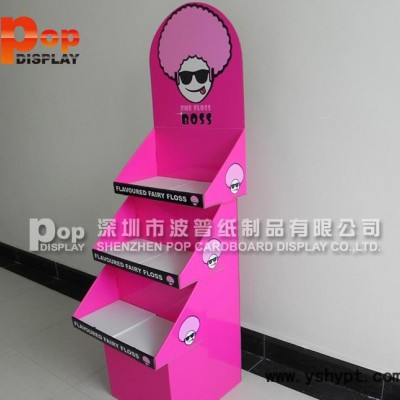 深圳3层粉色染发剂梯形落地瓦楞纸展示架纸陈列柜