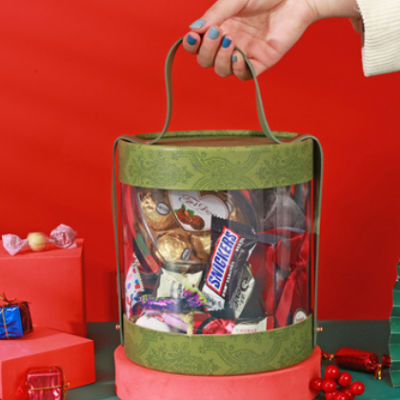 中国风创意喜糖礼品盒喜庆婚礼伴手礼盒抱抱桶圆形透明手提礼盒