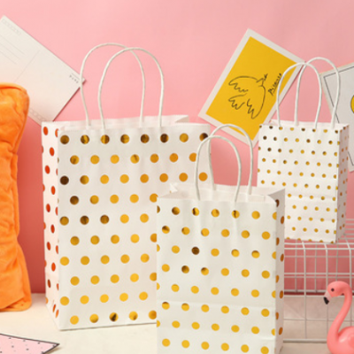 简约时尚礼品袋烫金斑点商场购物袋牛皮纸袋创意手提礼品包装袋