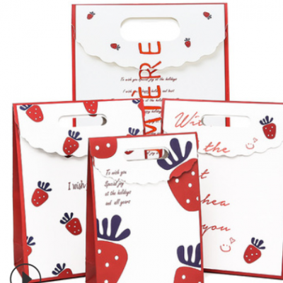 可爱网红草莓礼品袋 情人节七夕手提袋纸袋 回礼伴手礼物袋包装袋